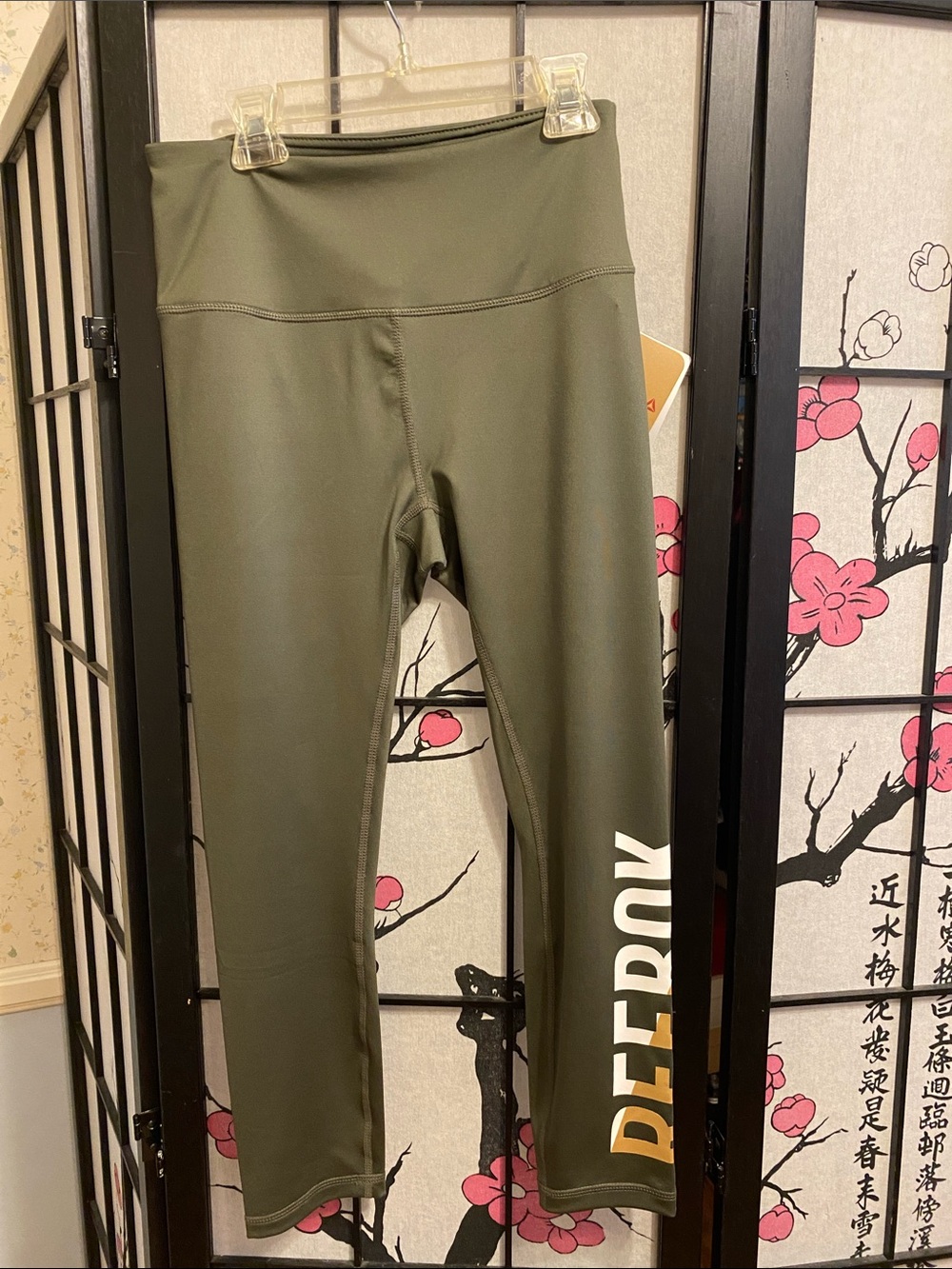 Reebok Olive Green High-Waist Leggings with Logo